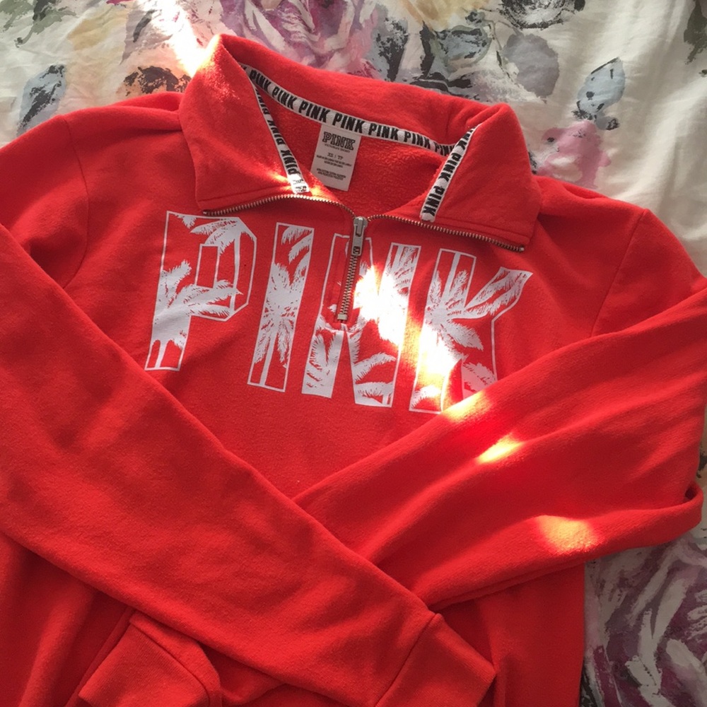 Orange Victoria Secret Pink Half Zip Sweatshirt